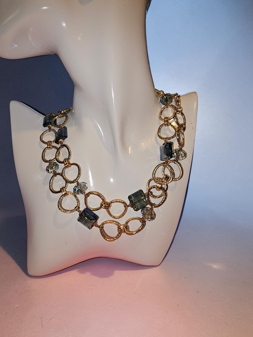Talbots Gold-Tone Linked Necklace with Smoky Crystal Beads